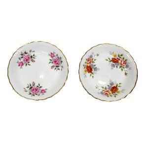 Royal Dover Butter Pat Dish Tea Bag Rest Trinket Bowl Set of 2 Floral England